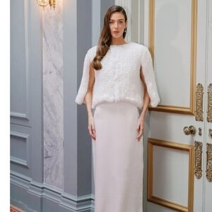 Aria Liberty In Love Nwt Nikita Ivory Faux Fur Hand-knitted Bridal Cape